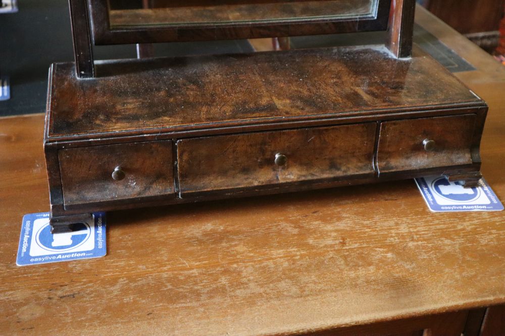 A George II walnut toilet mirror, width 54, depth 21cm, height 63cm